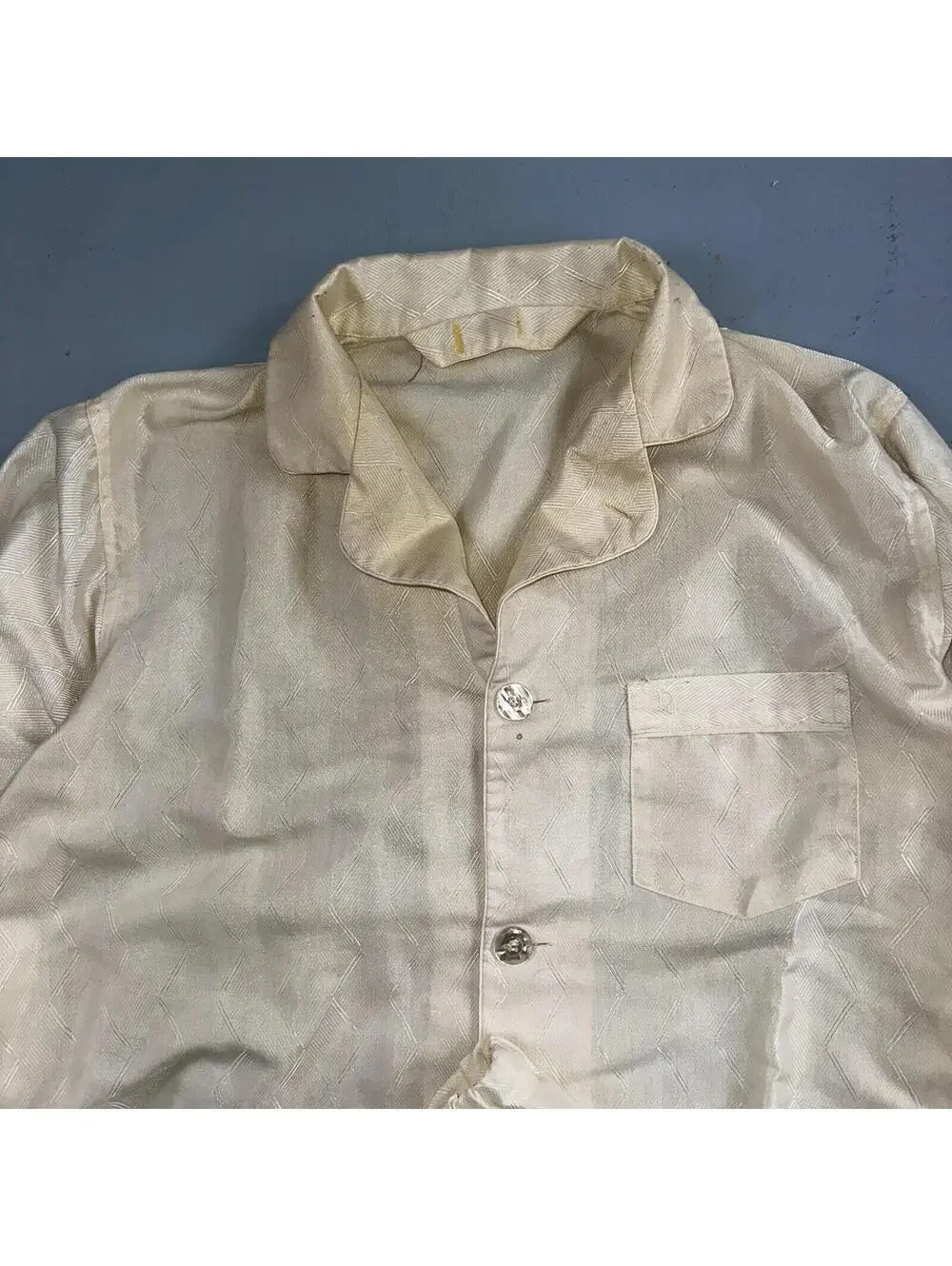 Christian Dior VTG Pajama Set Mens Cream Pants Shirt USA 90s Heavy Wear